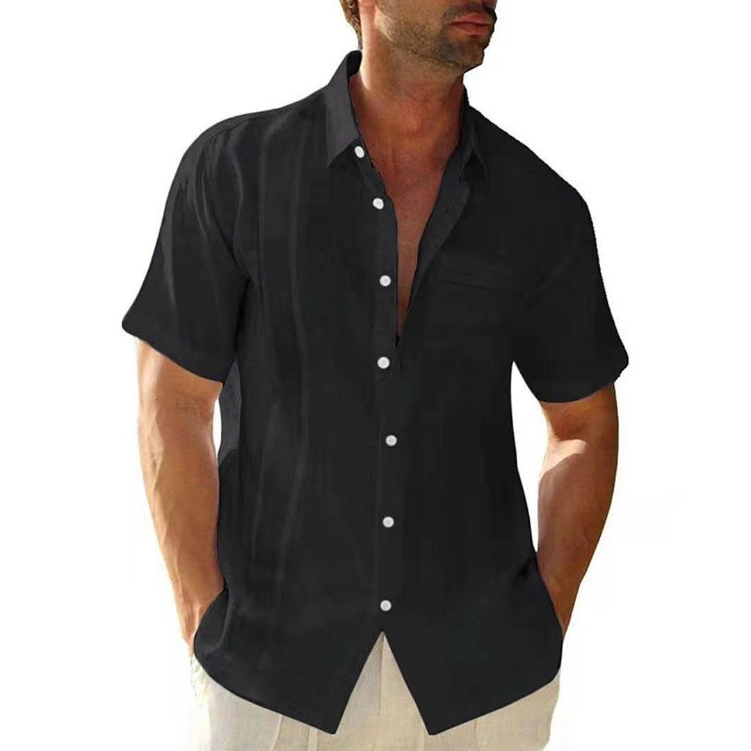Men's Loose Solid Color Stand Collar Short Sleeve Shirt