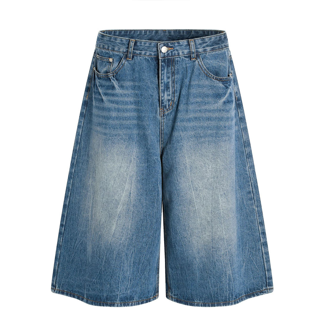 American Retro Neutral Washed Retro Blue High-End Men's Loose Seven-Po