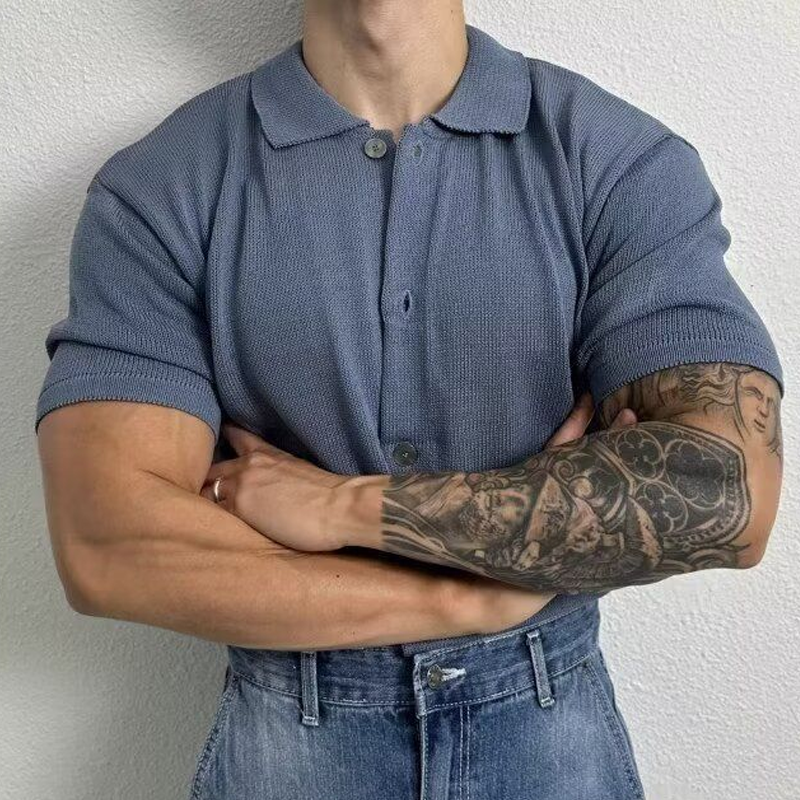 Muscular Men's High-End Slim-Fit Stretch Short-Sleeved Knitted Cardigan