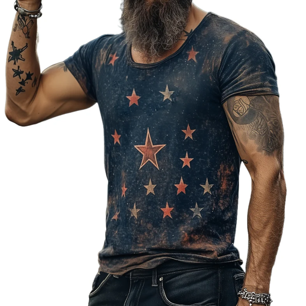 Men's Retro Casual Star Universe Printed Round Neck Short Sleeve T-Shirt