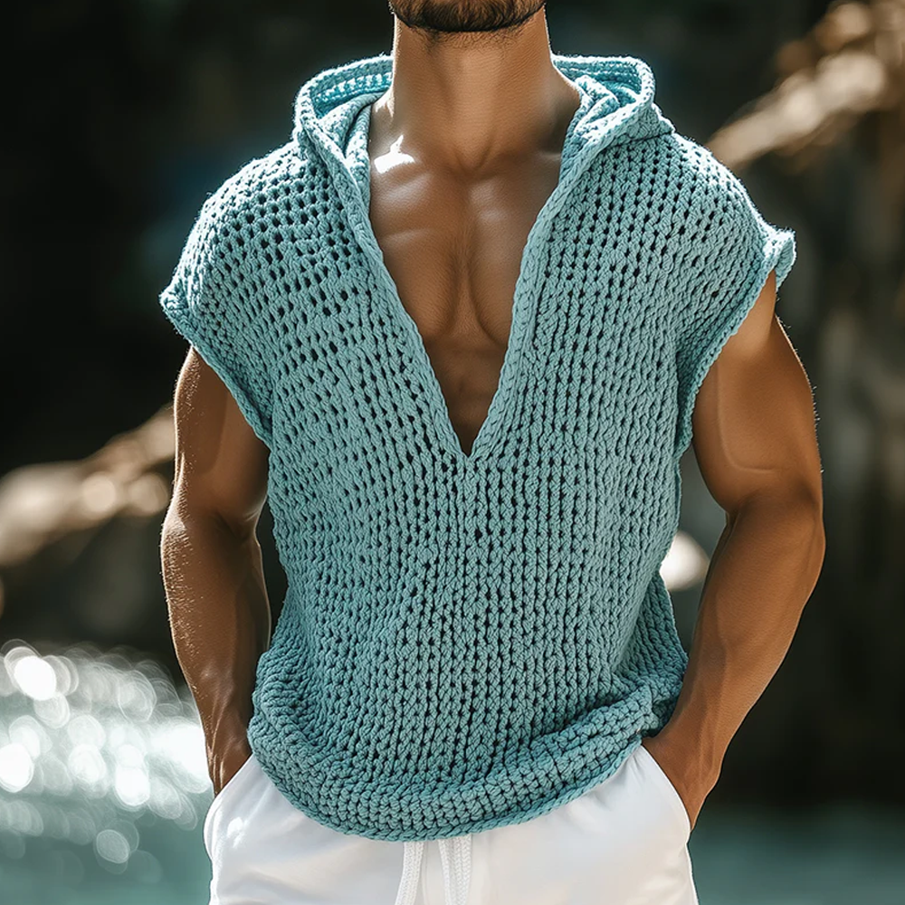 Men's Retro Casual Knit Hooded Tank Top
