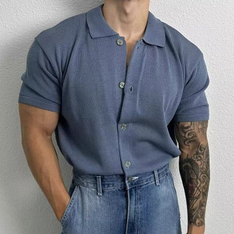 Muscular Men's High-End Slim-Fit Stretch Short-Sleeved Knitted Cardigan