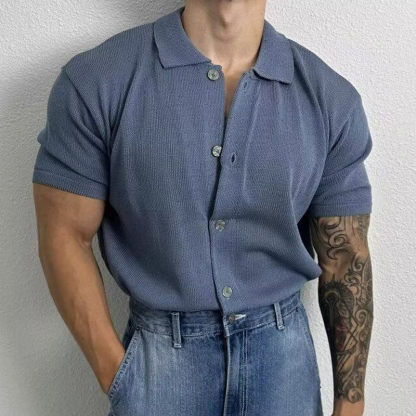 Muscular Men's High-End Slim-Fit Stretch Short-Sleeved Knitted Cardigan