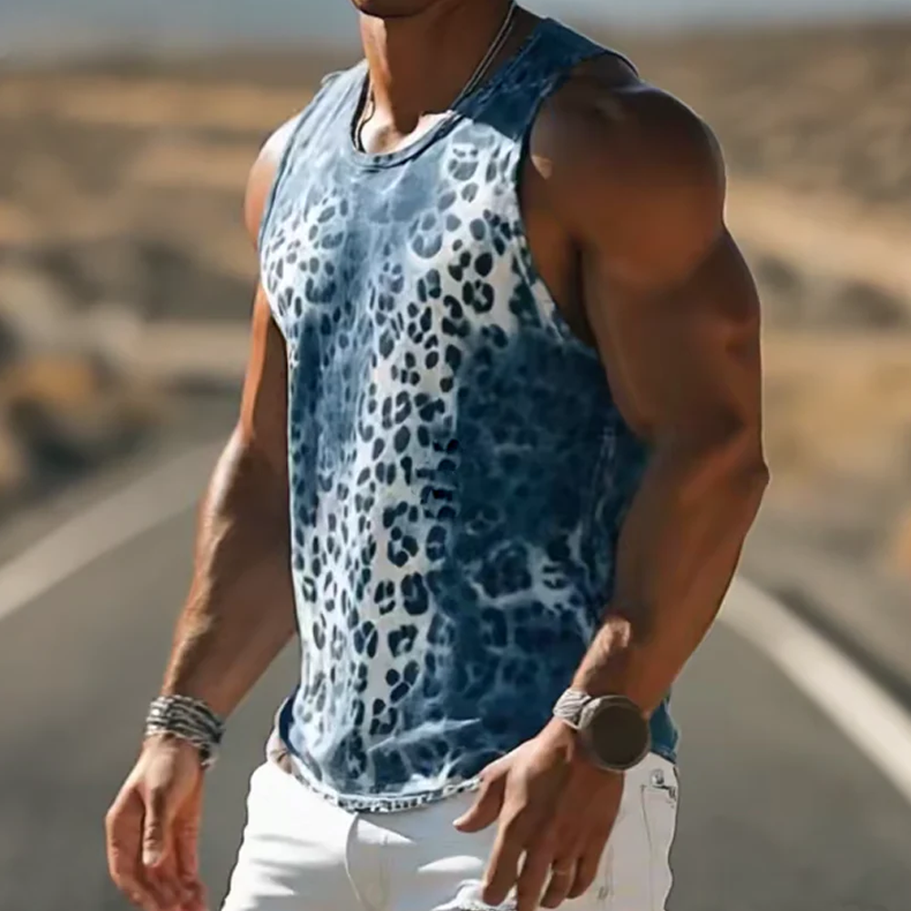 Men's Classic Retro Trendy Western Cowboy Style Cotton Gradient Leopard Print Tank Top