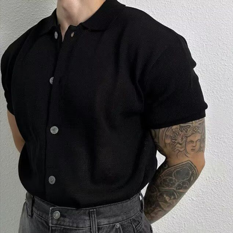 Muscular Men's High-End Slim-Fit Stretch Short-Sleeved Knitted Cardigan