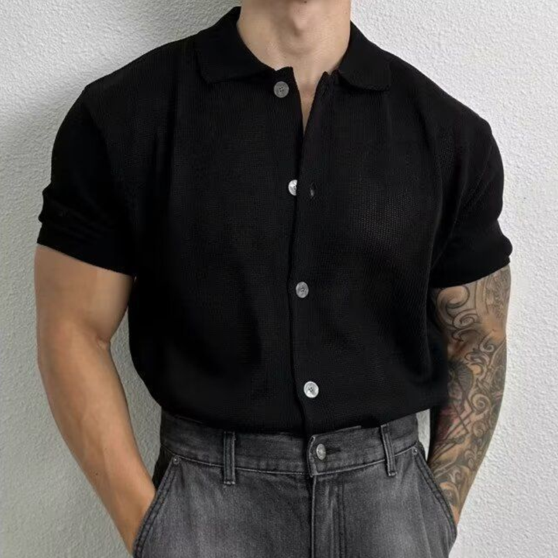 Muscular Men's High-End Slim-Fit Stretch Short-Sleeved Knitted Cardigan