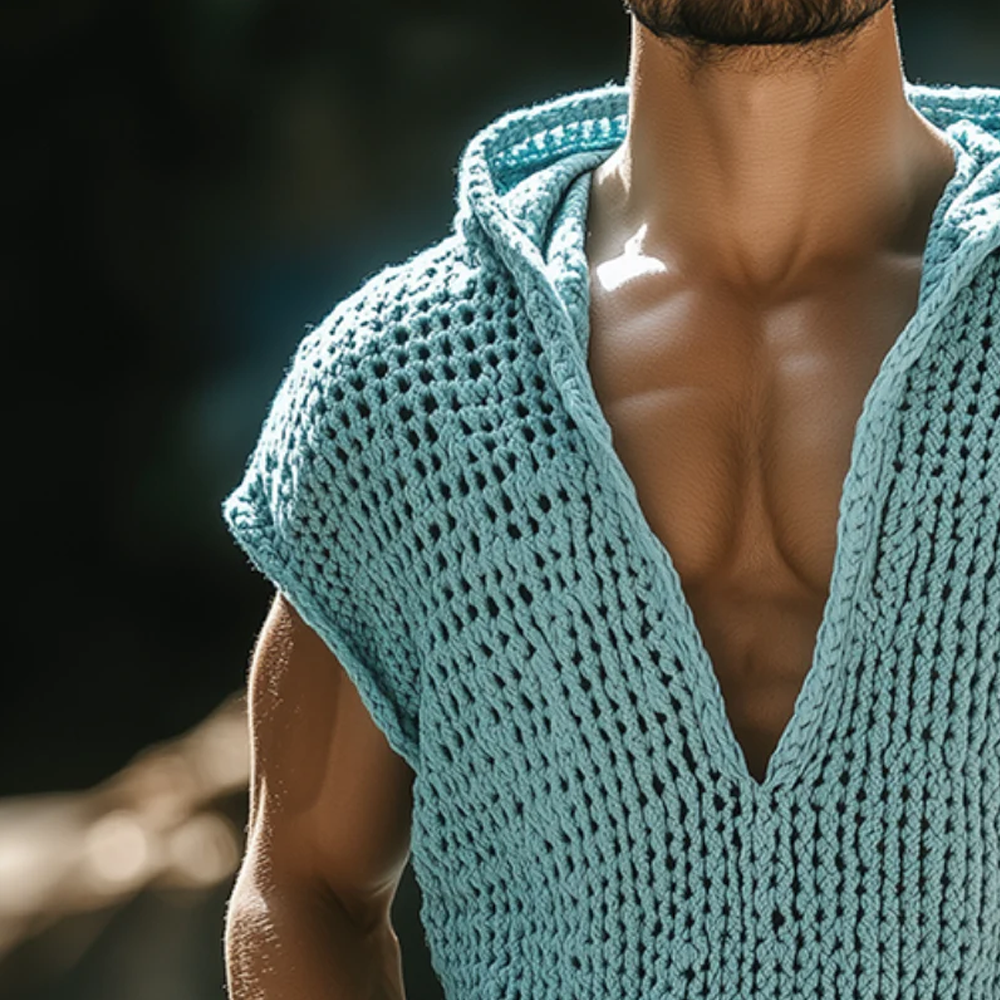 Men's Retro Casual Knit Hooded Tank Top