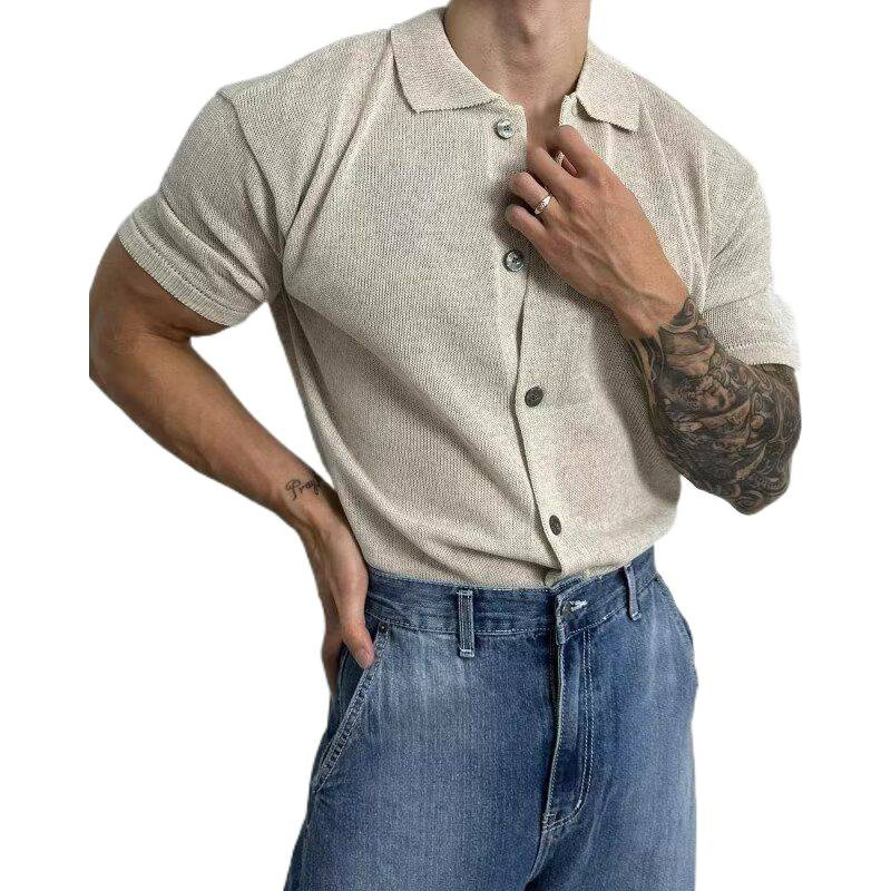 Muscular Men's High-End Slim-Fit Stretch Short-Sleeved Knitted Cardiga