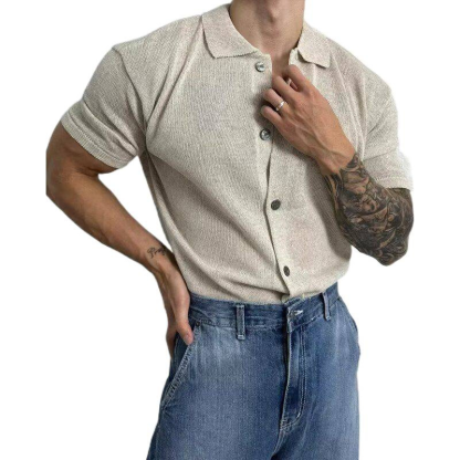 Muscular Men's High-End Slim-Fit Stretch Short-Sleeved Knitted Cardigan