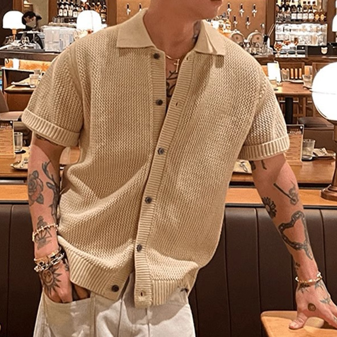 Retro Knitted Short-Sleeved Shirt High-End Half-Sleeved Shirt