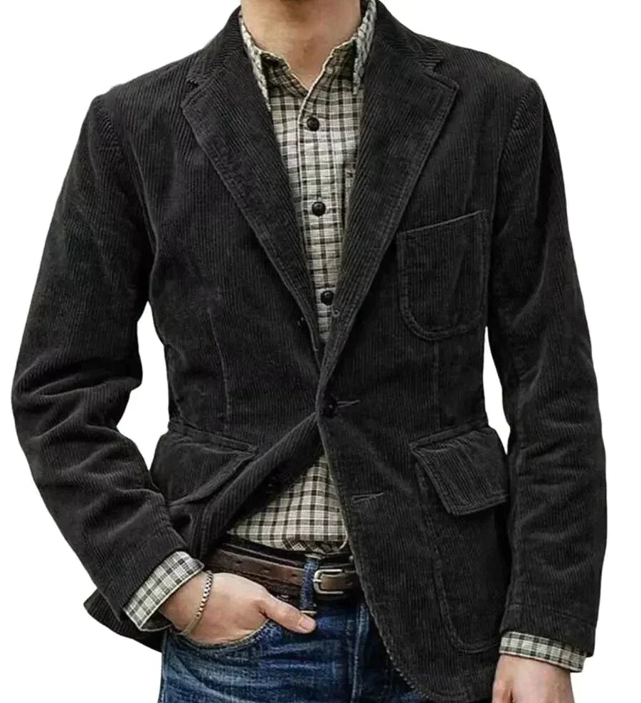 Men’s Casual Solid Color Lapel Corduroy Blazer