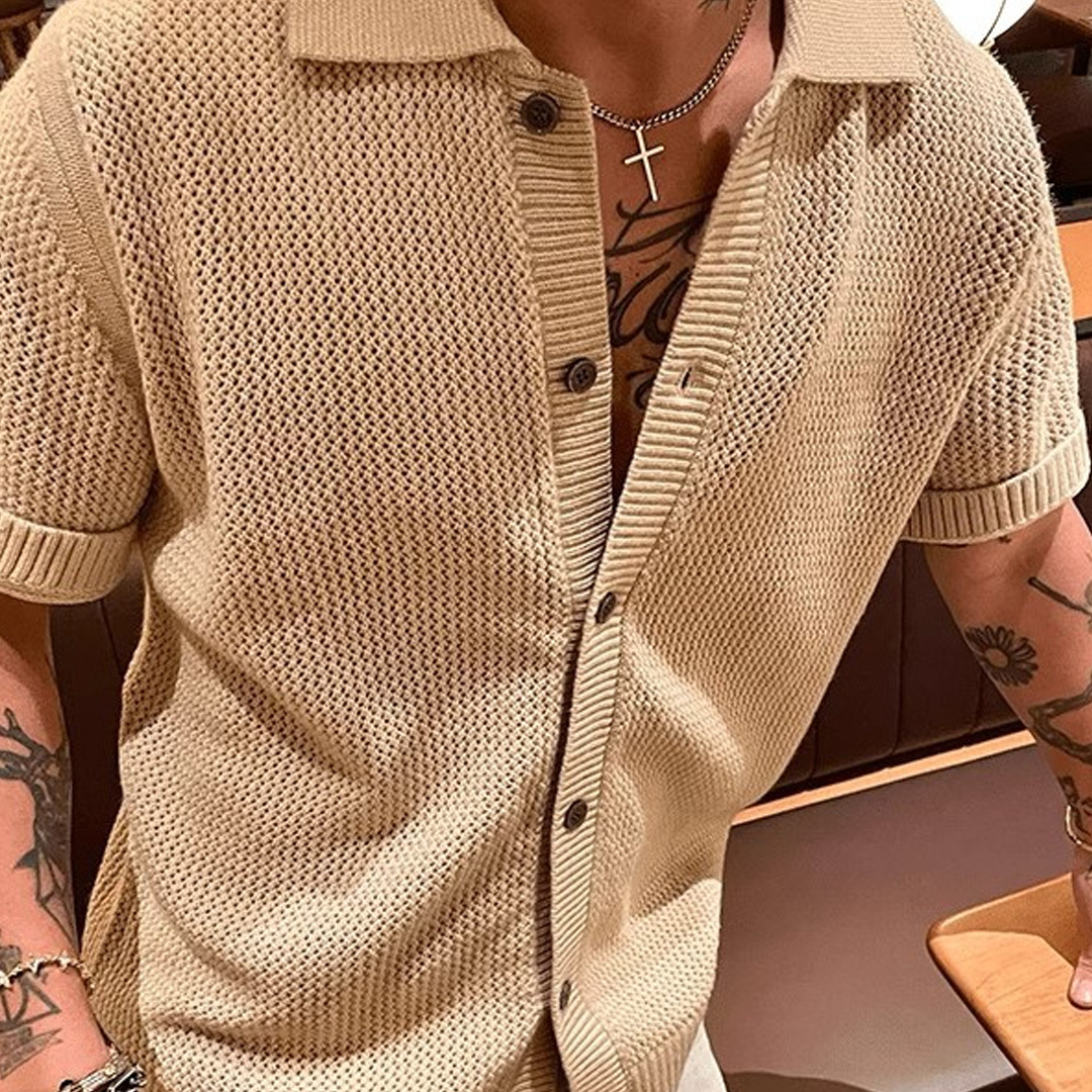 Retro Knitted Short-Sleeved Shirt High-End Half-Sleeved Shirt