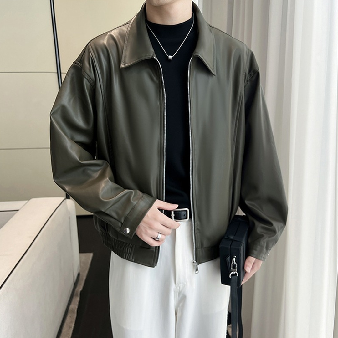 Men's Simple Loose Lapel PU Leather Jacket