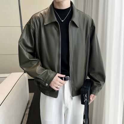 Men's Simple Loose Lapel PU Leather Jacket
