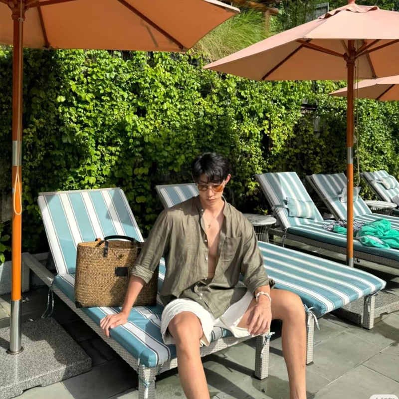 Stand Collar Men's Summer Lazy Relaxation Casual Vacation Sun Protection Cotton Linen Shirt