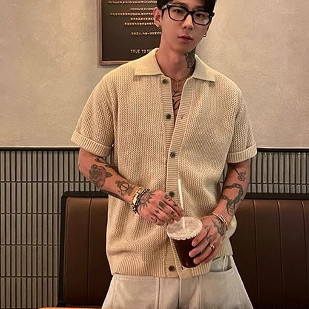 Retro Knitted Short-Sleeved Shirt High-End Half-Sleeved Shirt