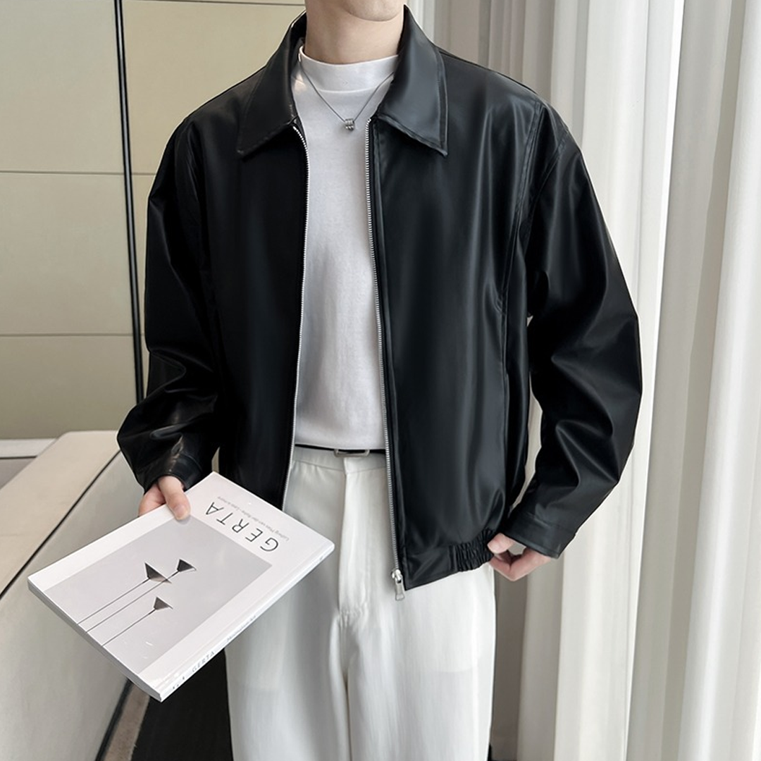 Men's Simple Loose Lapel PU Leather Jacket