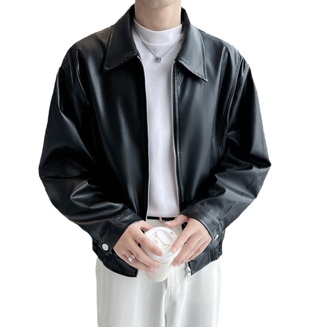 Men's Simple Loose Lapel PU Leather Jacket