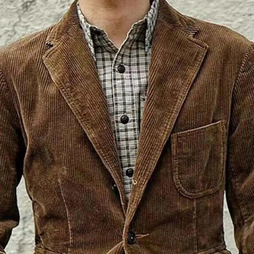 Men’s Casual Solid Color Lapel Corduroy Blazer