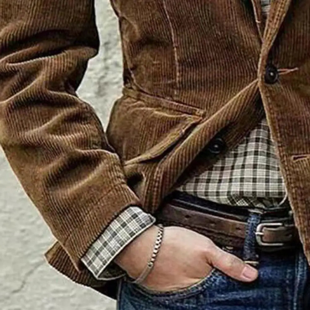 Men’s Casual Solid Color Lapel Corduroy Blazer