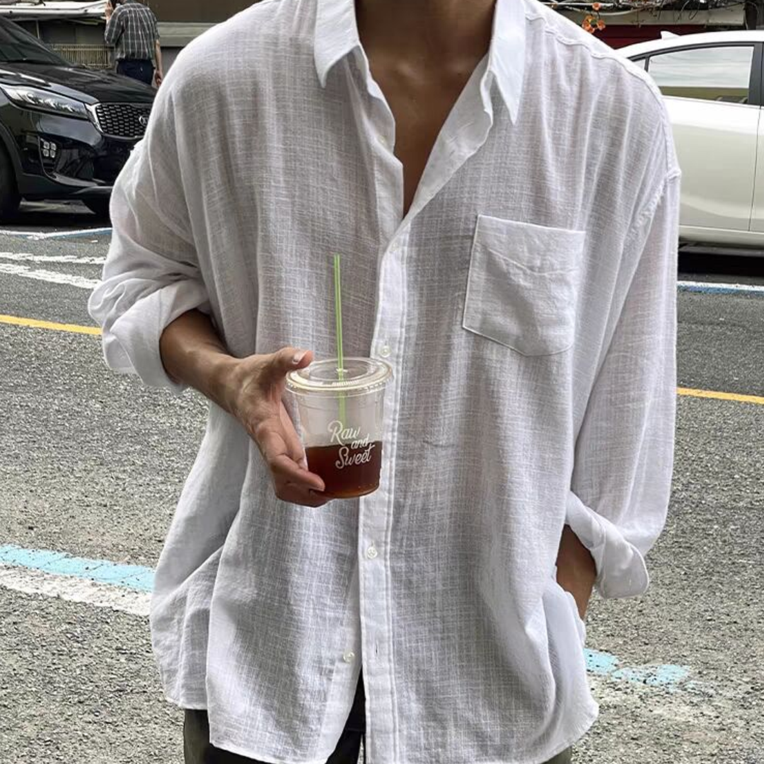 Men's Skin-Friendly Breathable Loose Long-Sleeved Thin Sun-Proof Work Shirt Linen