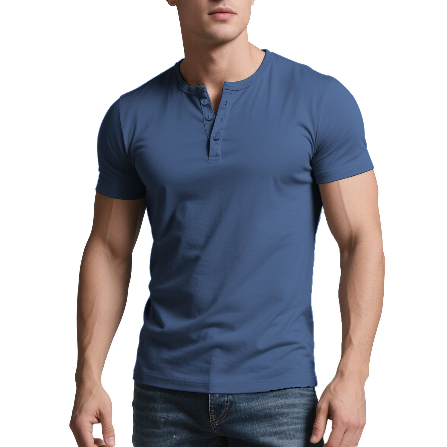 Men's Summer Casual Henley Shirt Men's Solid Color Slim Fit Casual Round Neck Short Sleeve