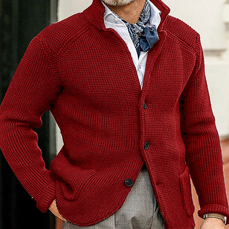 Men Slim Stand Collar Knit Cardigan Autumn And Winter Coat