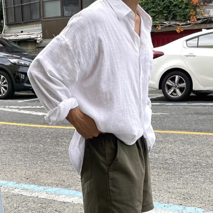 Men's Skin-Friendly Breathable Loose Long-Sleeved Thin Sun-Proof Work Shirt Linen