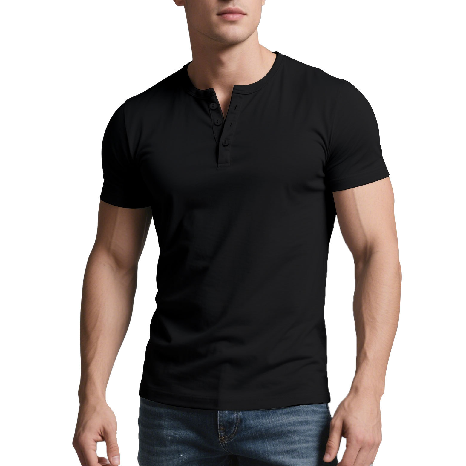 Men's Summer Casual Henley Shirt Men's Solid Color Slim Fit Casual Rou