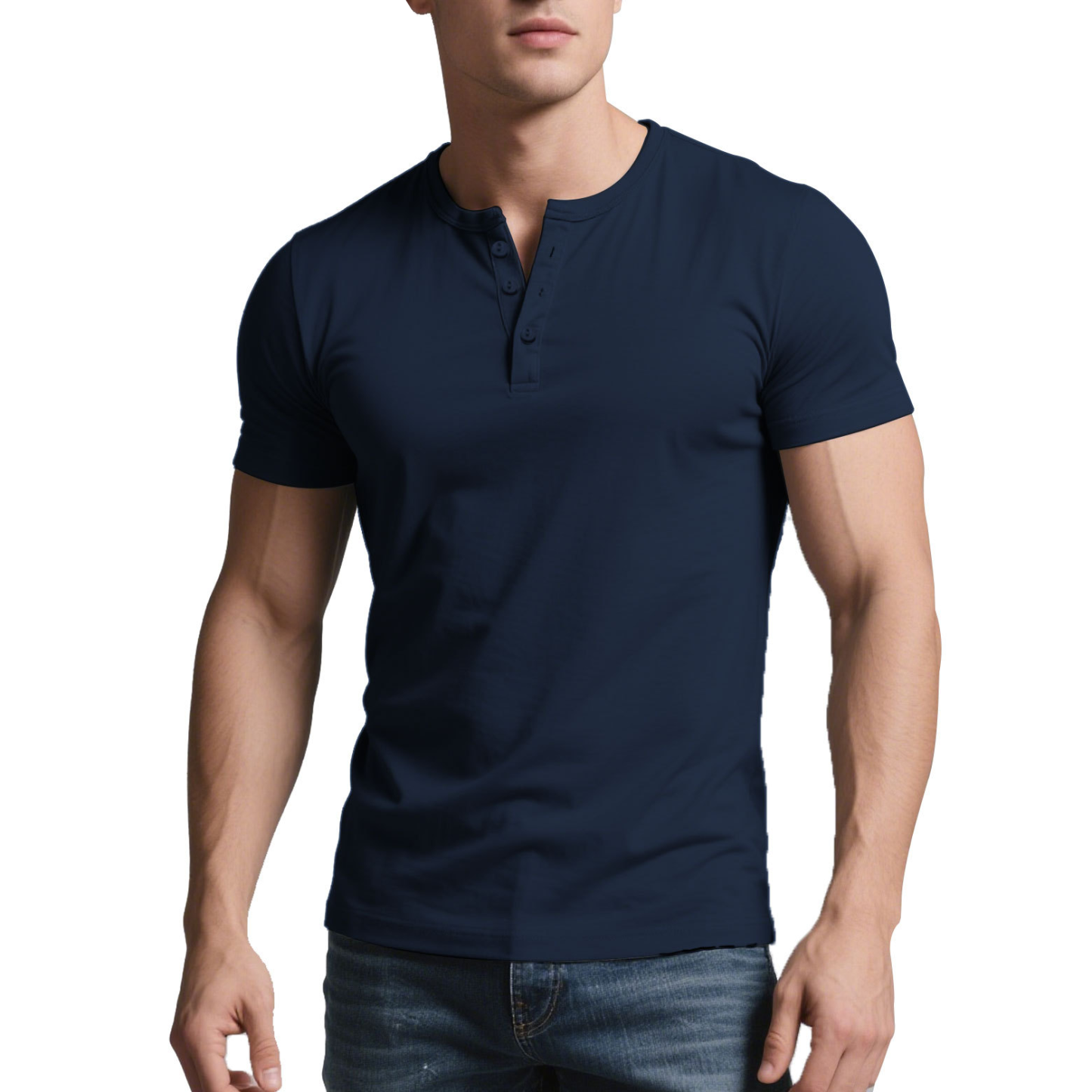 Men's Summer Casual Henley Shirt Men's Solid Color Slim Fit Casual Round Neck Short Sleeve