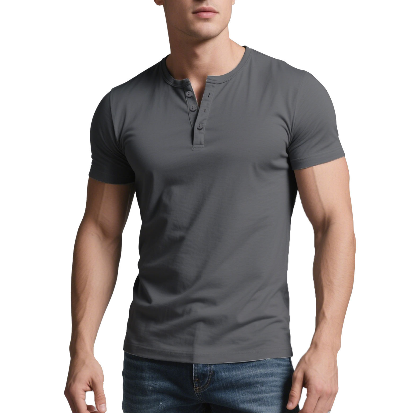 Men's Summer Casual Henley Shirt Men's Solid Color Slim Fit Casual Round Neck Short Sleeve