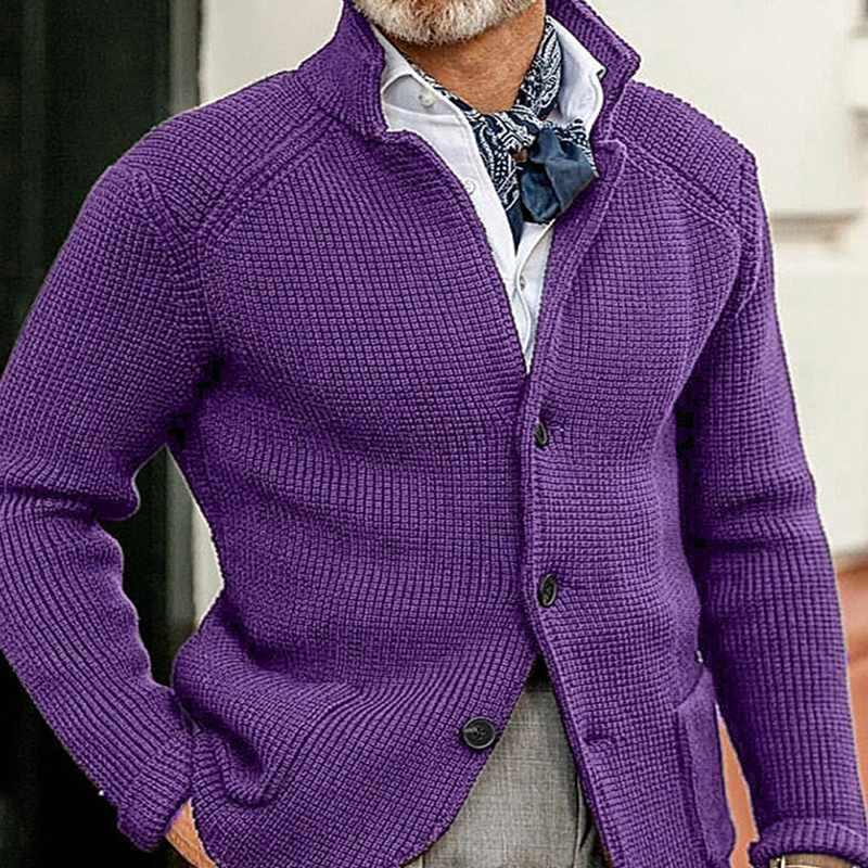 Men Slim Stand Collar Knit Cardigan Autumn And Winter Coat