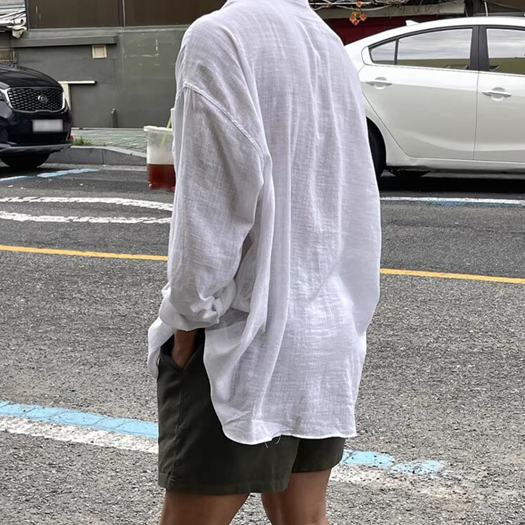 Men's Skin-Friendly Breathable Loose Long-Sleeved Thin Sun-Proof Work Shirt Linen