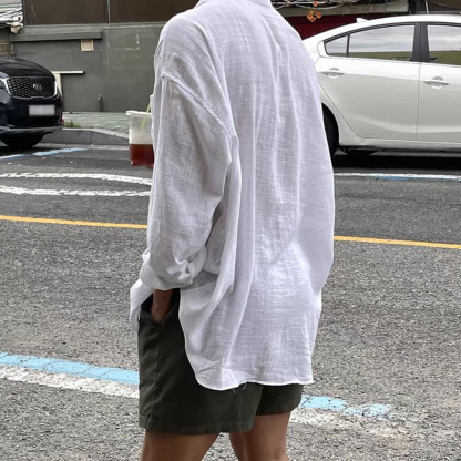 Men's Skin-Friendly Breathable Loose Long-Sleeved Thin Sun-Proof Work Shirt Linen