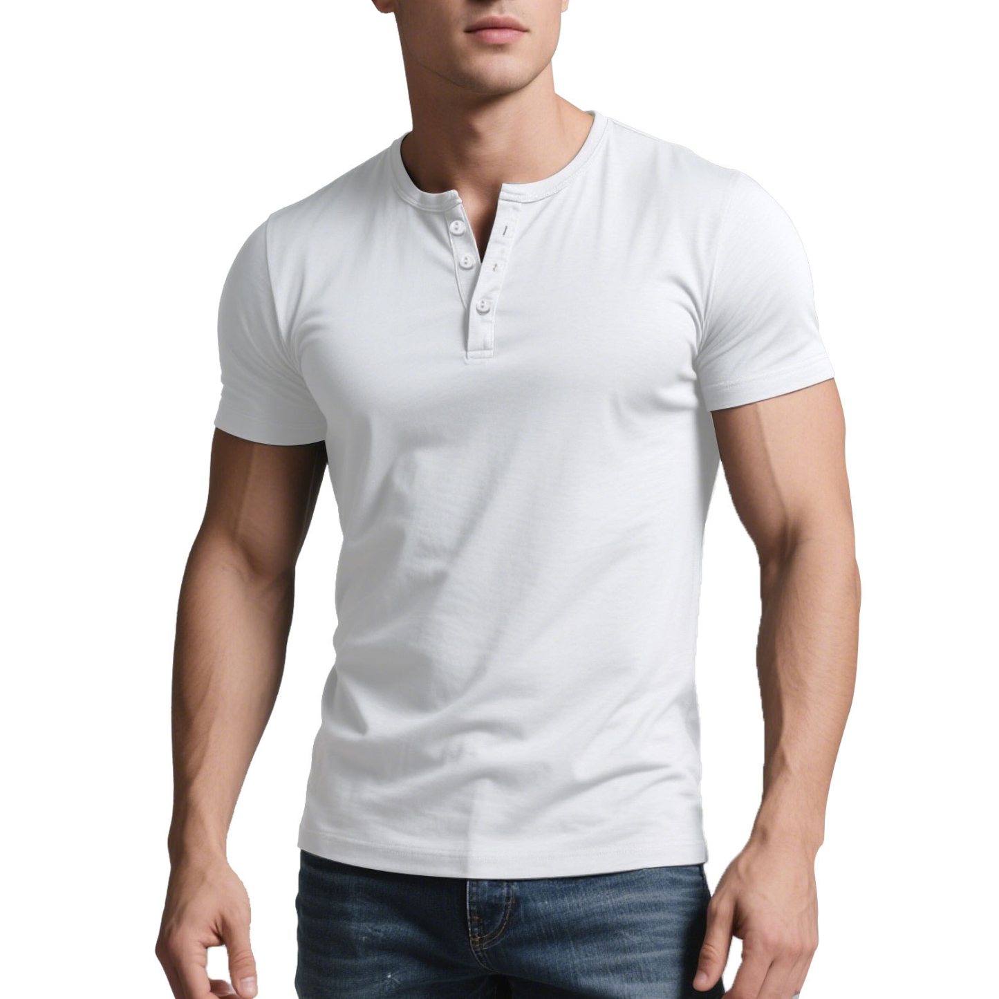 Men's Summer Casual Henley Shirt Men's Solid Color Slim Fit Casual Round Neck Short Sleeve