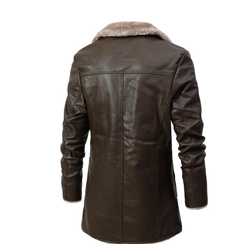 Mid-Length Leather Coat With Velvet Lapel Suit Jacket In Autumn And Winter 