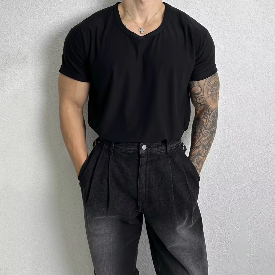 Men's Summer U-Shaped Low-Neck Short Sleeve