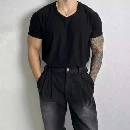 Men's Summer U-Shaped Low-Neck Short Sleeve