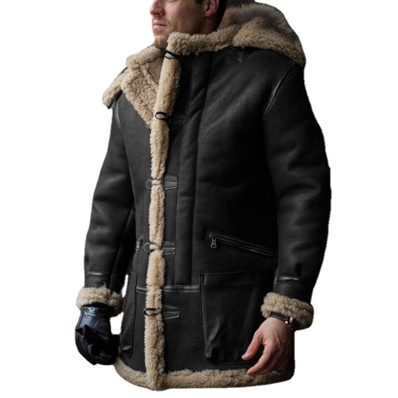 Fur One Hooded Fur Collar Thickened Coat Fur Fleece Men's Coat