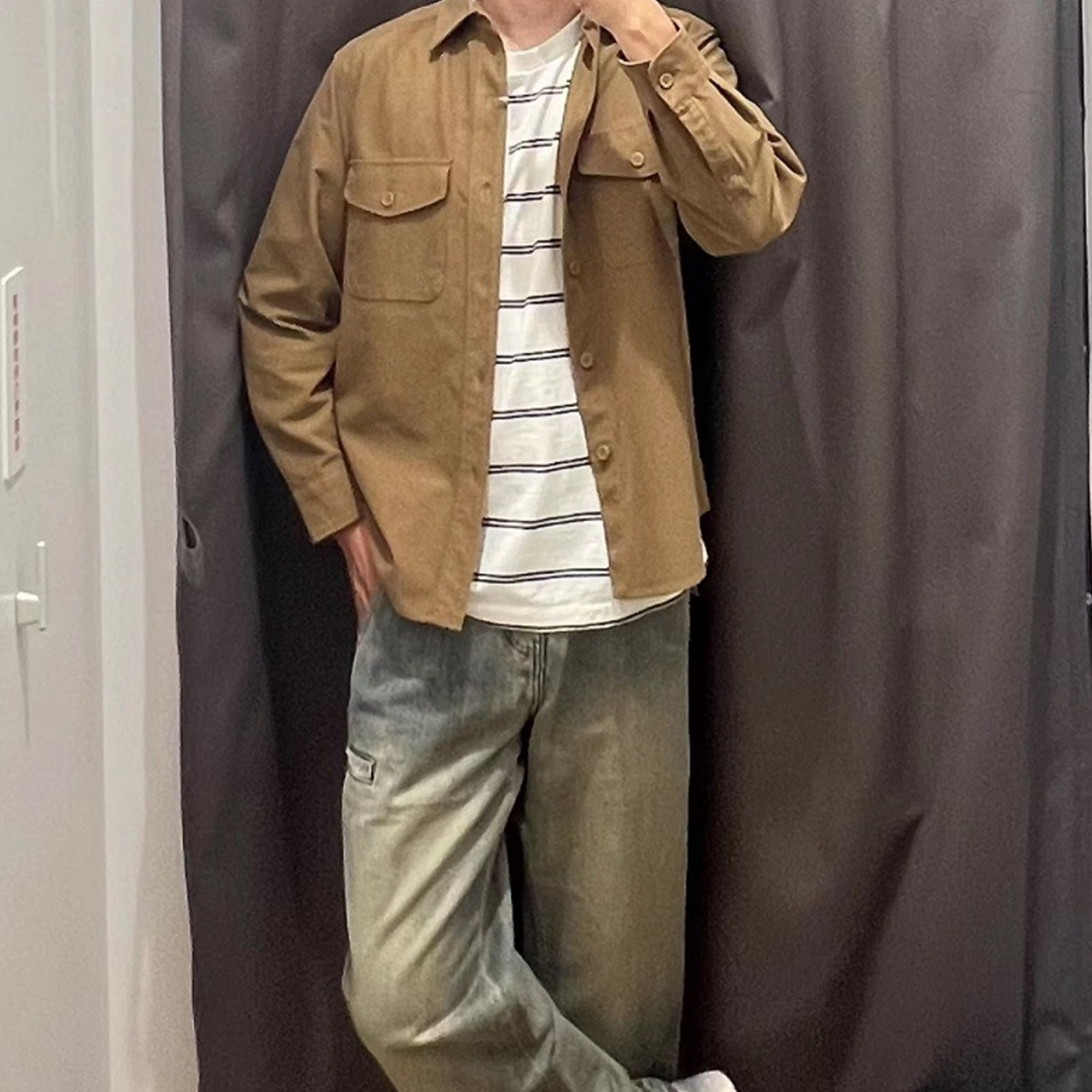 Men's Loose Work Shirt – Long Sleeve Shirt Jacket Hybrid