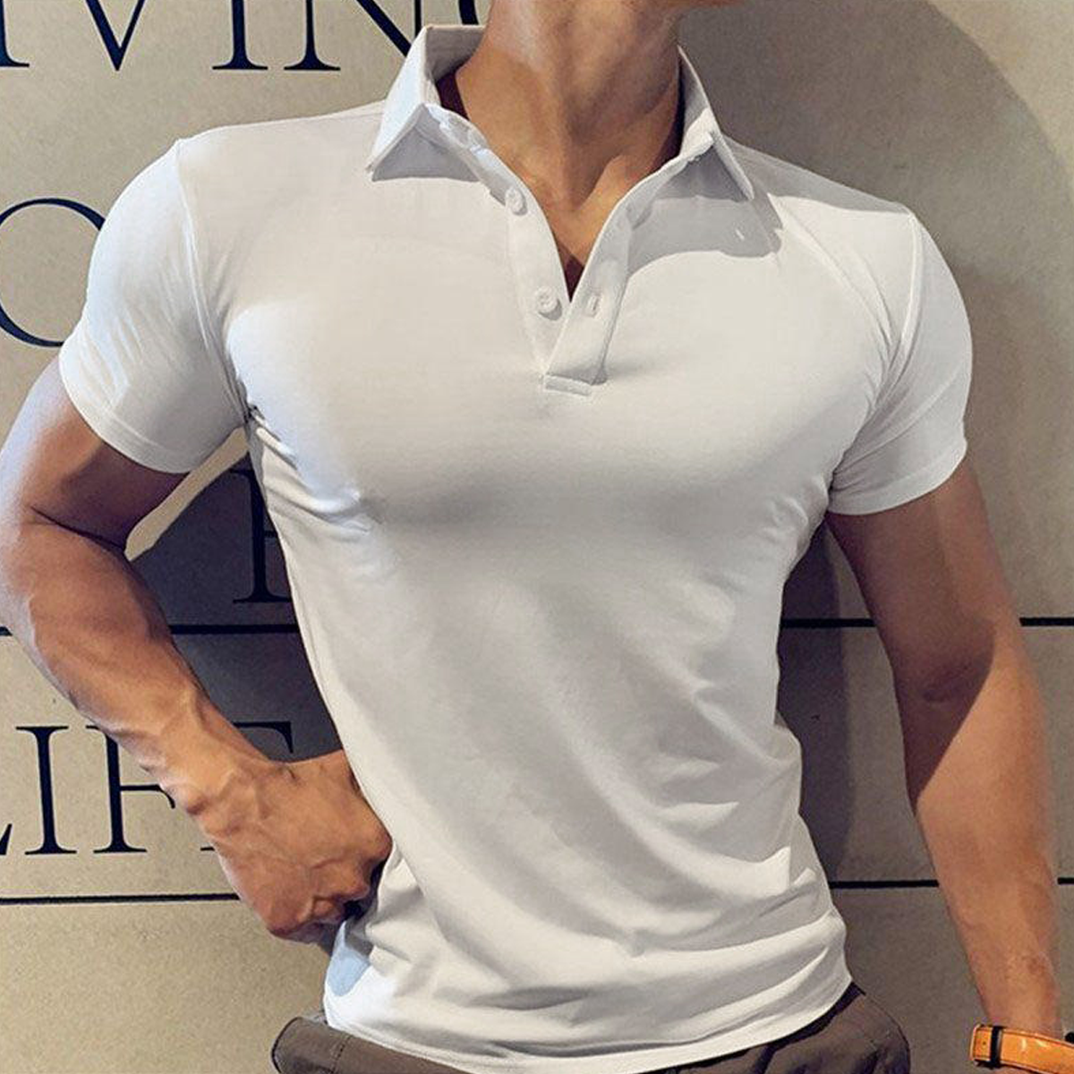 Summer Men's Polo Shirt Lapel Sports Short-Sleeved Fitness Coach Clothing Running Training Muscle Quick-Drying T-Shirt Half-Sleeve