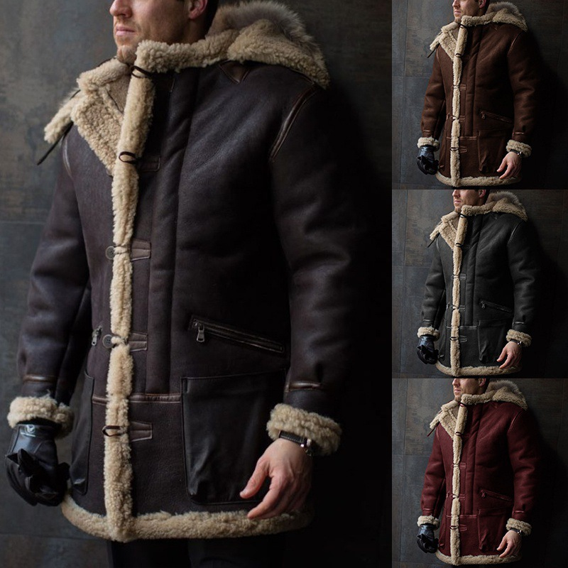 Fur One Hooded Fur Collar Thickened Coat Fur Fleece Men's Coat
