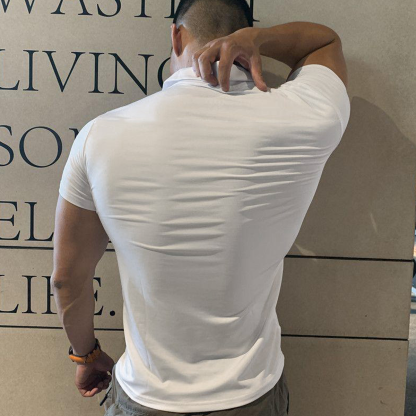 Summer Men's Polo Shirt Lapel Sports Short-Sleeved Fitness Coach Clothing Running Training Muscle Quick-Drying T-Shirt Half-Sleeve