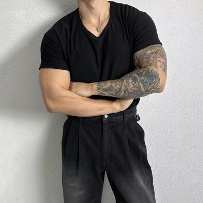 Men's Summer U-Shaped Low-Neck Short Sleeve