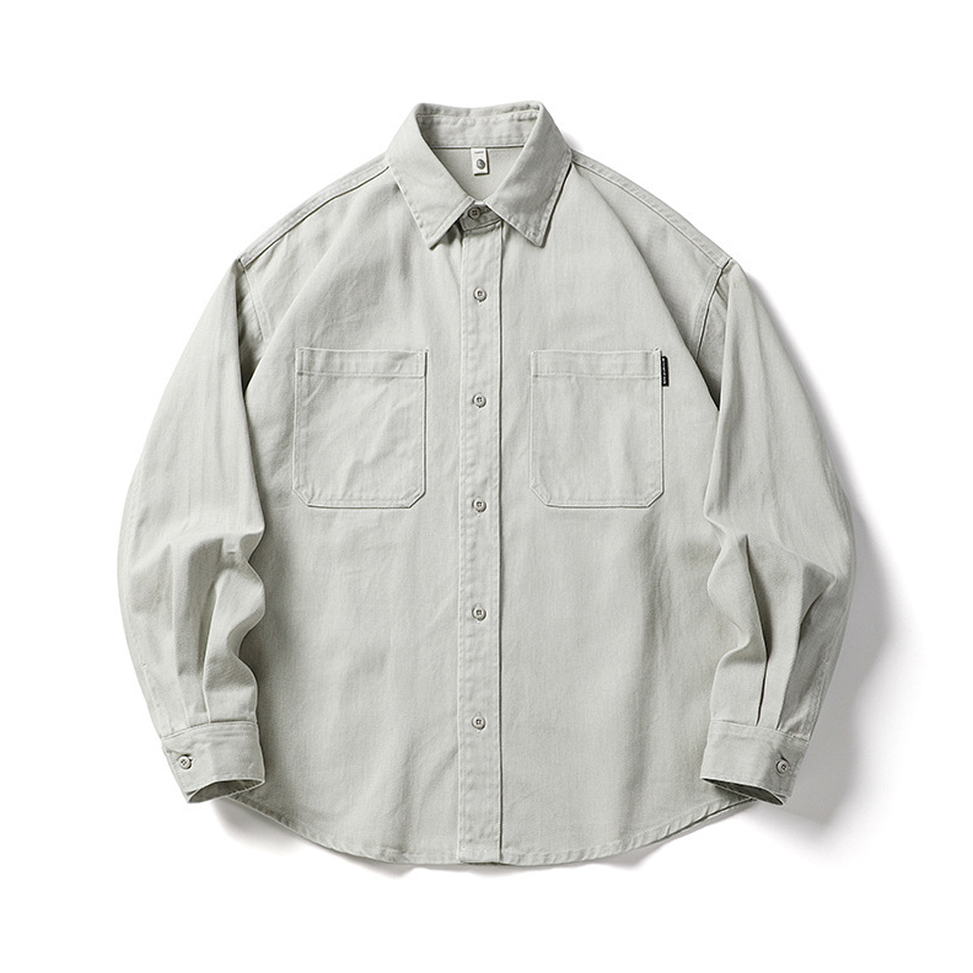 Men's Long-Sleeved Heavy Washed Distressed Lapel Casual Cotton Shirt Jacket