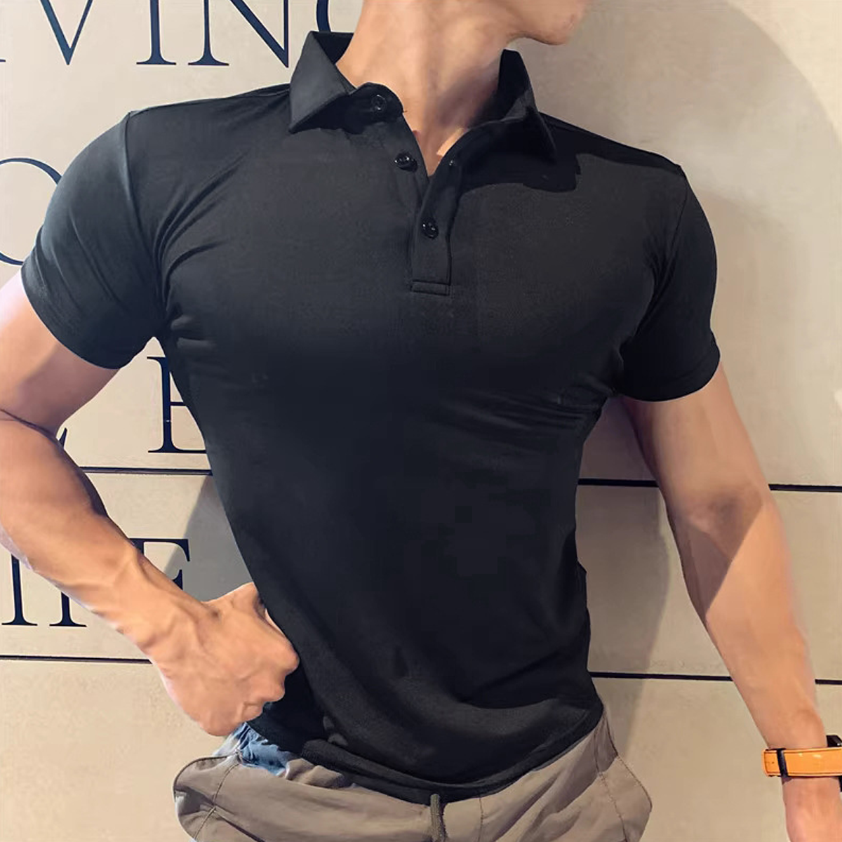 Summer Men's Polo Shirt Lapel Sports Short-Sleeved Fitness Coach Cloth