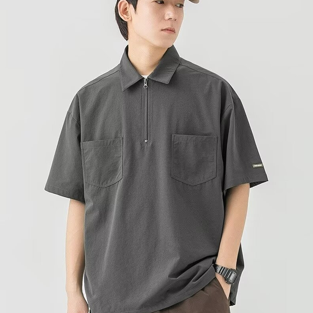 Polo Shirt Short Sleeve Summer Men's Casual Pocket Loose Lapel Bottomi