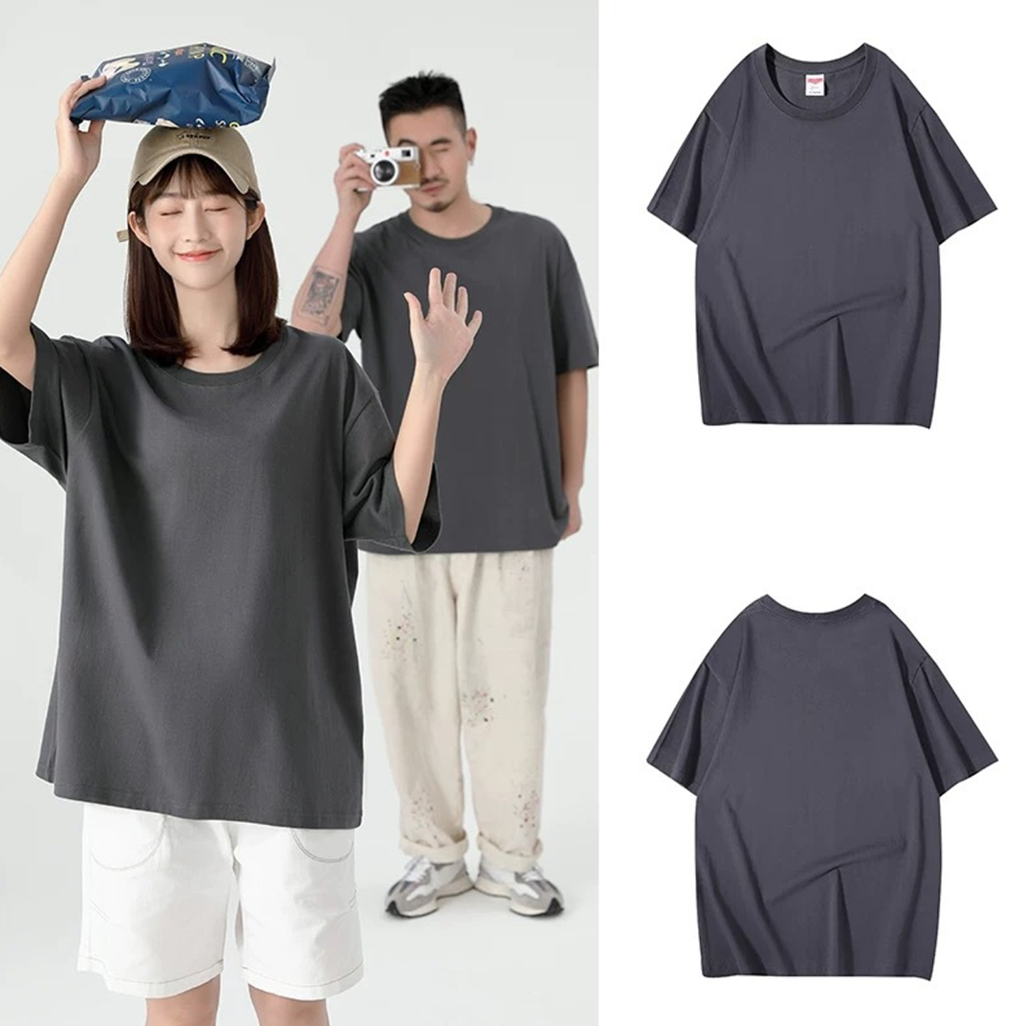 Cotton Round Neck Loose Casual T-Shirt Short Sleeve Unisex