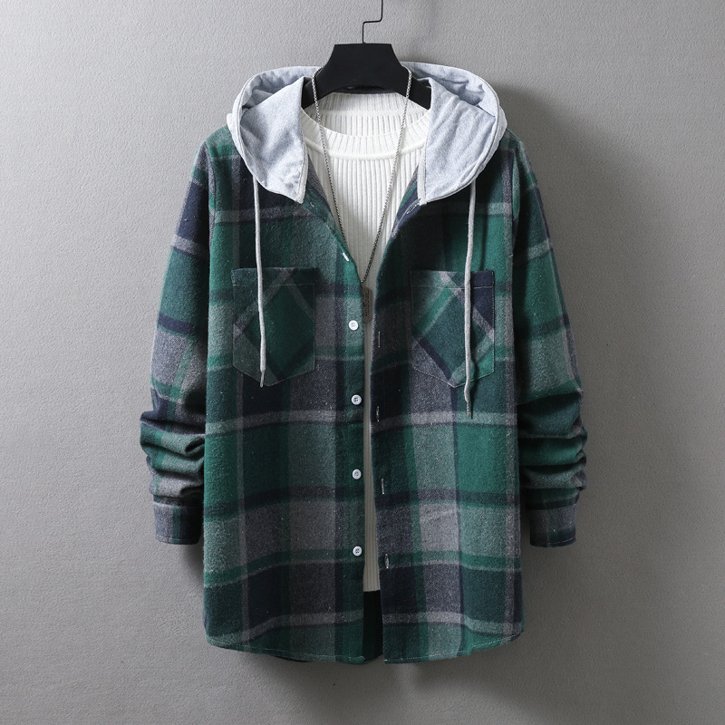 Plaid Shirts for Men Jacket Quilted Lined Jacket Plaid Cozy Warm Flannel Shirt Hooded Velvet Coat Winter Button Down