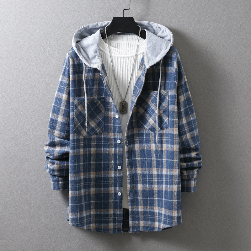 Plaid Shirts for Men Jacket Quilted Lined Jacket Plaid Cozy Warm Flannel Shirt Hooded Velvet Coat Winter Button Down